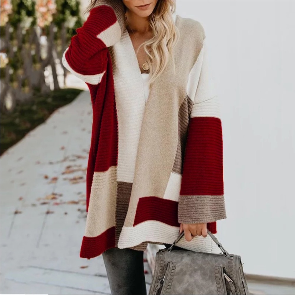 NOW IN! Ruby White Block Open Textured Cardigan